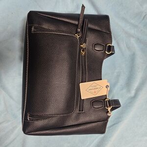 St. John's Bay Black Faux Leather Shoulder Bag Purse Magnetic Snap Zippered